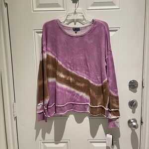 Democracy Tie Dye Crewneck Sweatshirt XL NEW 100% Cotton Purple Brown White Soft